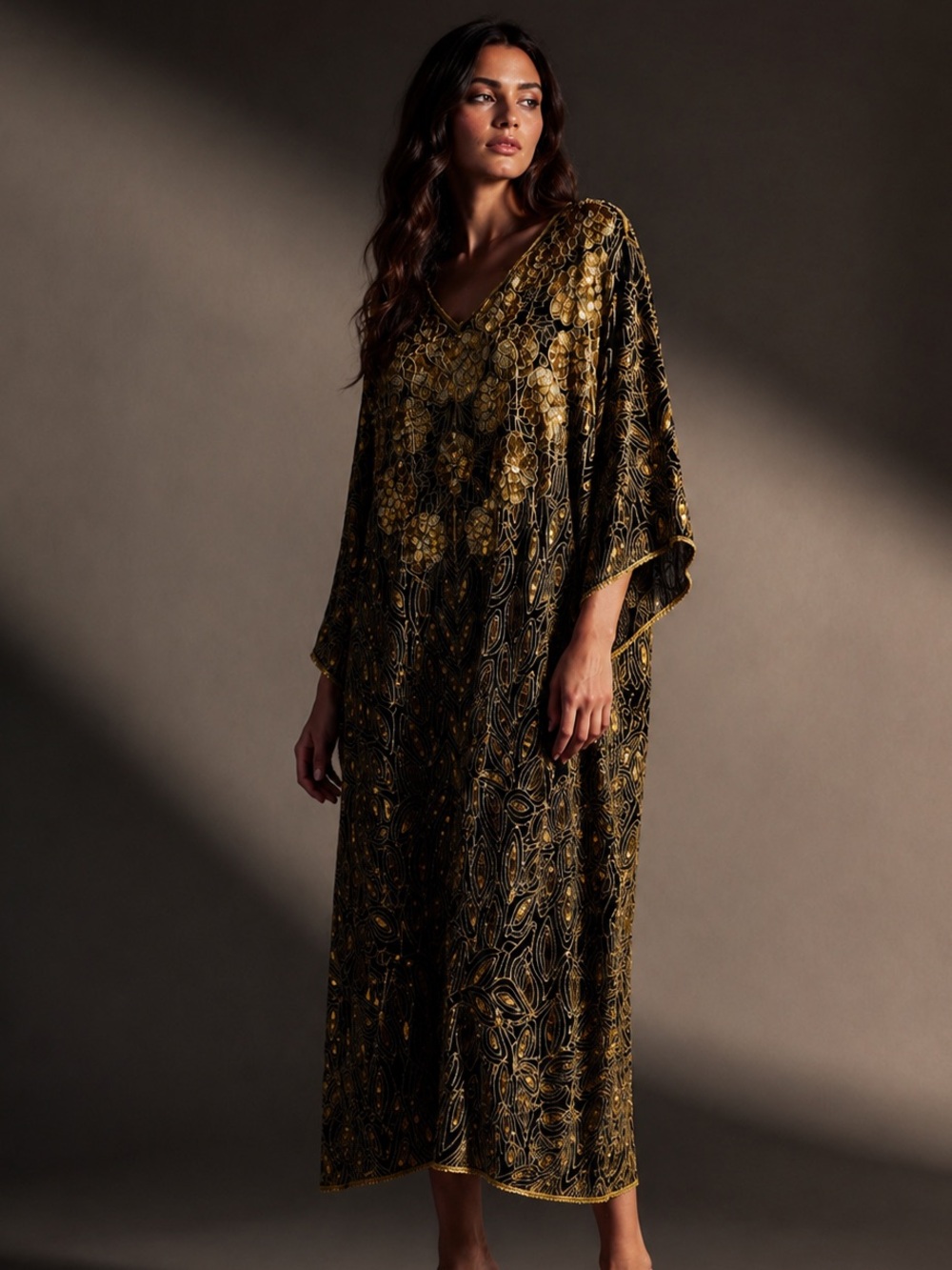 Vintage Silk Sequin Caftan Midi Dress Heirloom